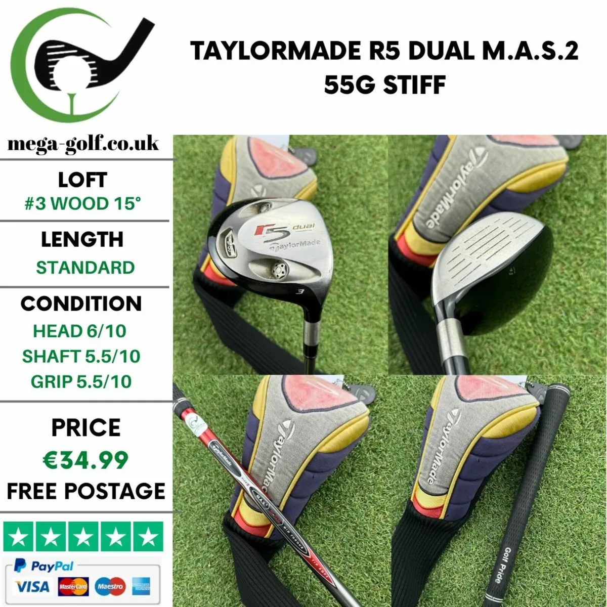 Taylormade R5 Dual #3 Wood 15° / M.A.S.2 55G Stiff - Image 1
