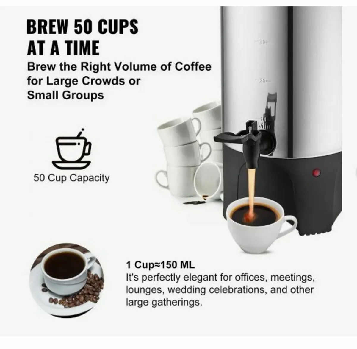 Commercial Coffee Urn, 50 Cups Stainless Steel - Image 3