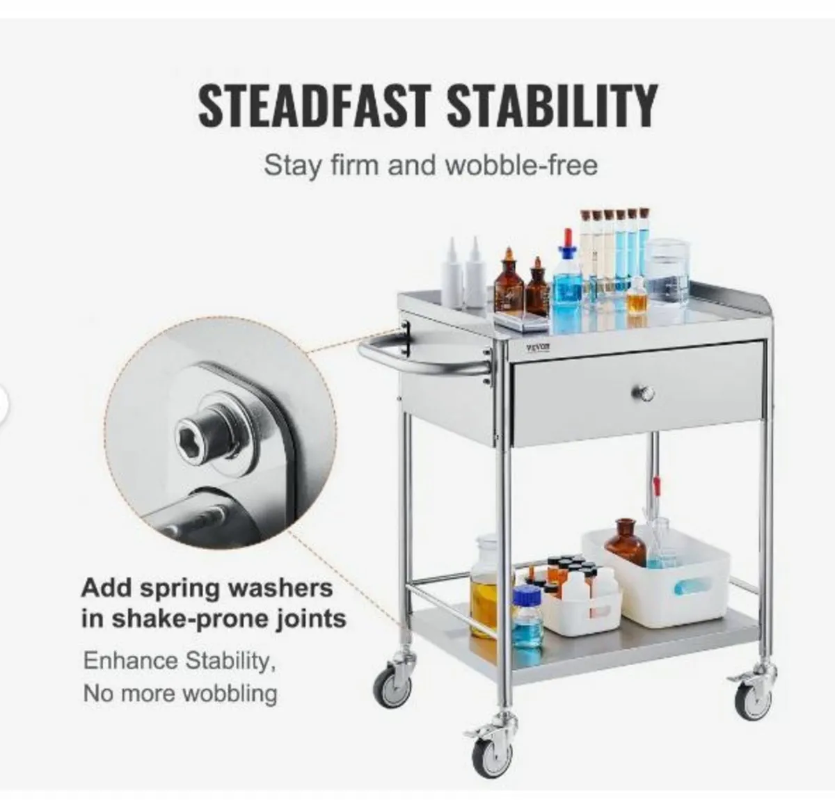 Medical Cart, 2 Layers Stainless Steel Cart - Image 4