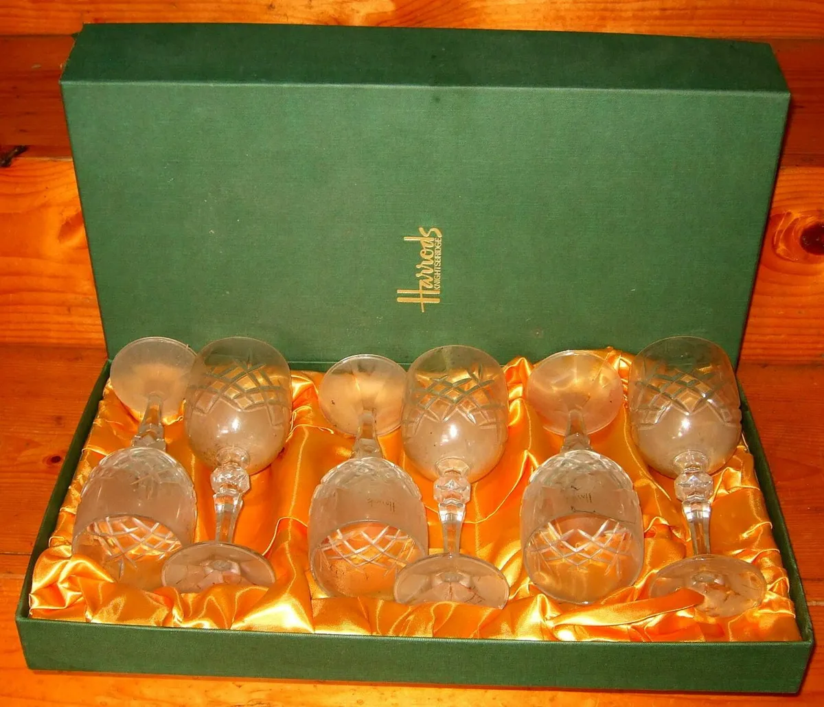 6 X Vintage Harrods Crystal Wine Glasses - Image 2
