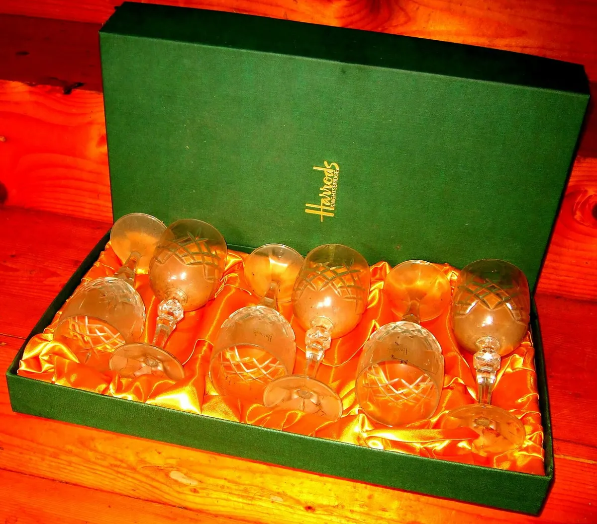 6 X Vintage Harrods Crystal Wine Glasses - Image 1
