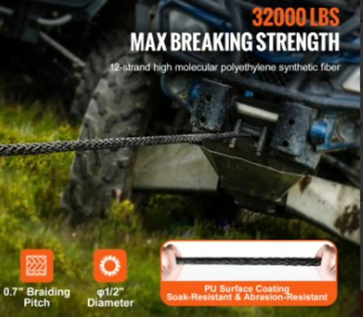 Synthetic Winch Rope, 12.7 mm x 28 m - Image 2