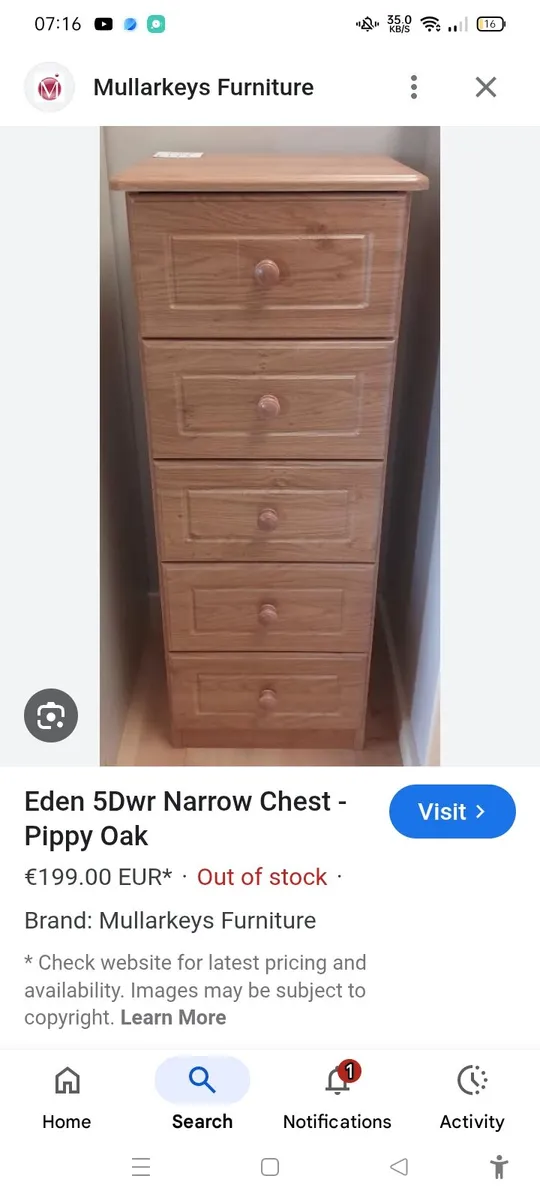 Eden pippy oak 5 drawer tallboy - Image 1