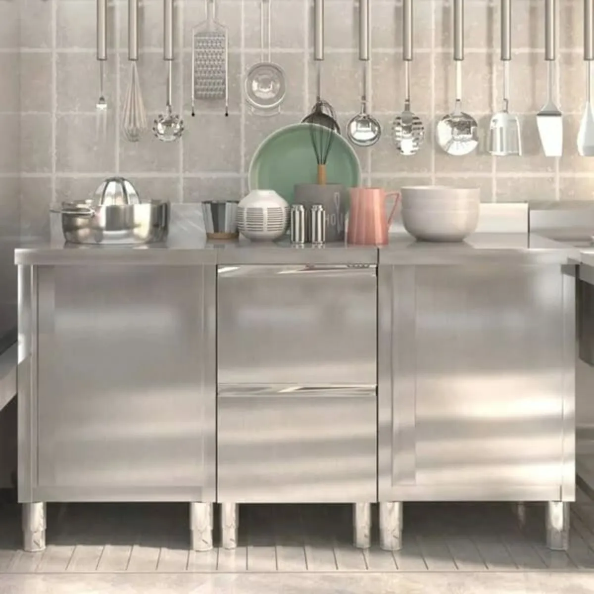 Commercial Kitchen Cabinets 3 pcs Stainless Steel - Image 2