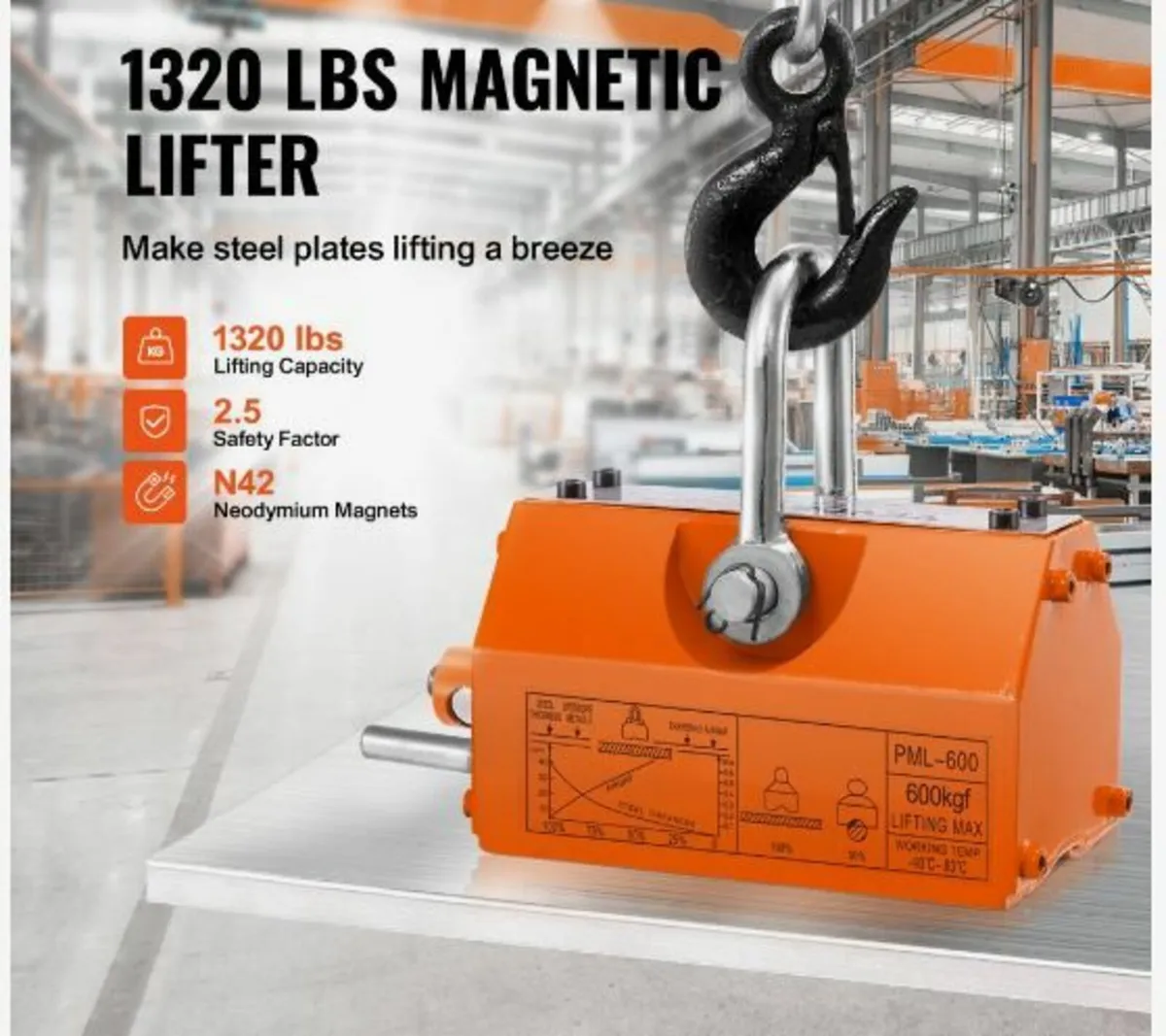 Magnetic Lifter, 1320 lbs/600kg Pulling Capacity - Image 3
