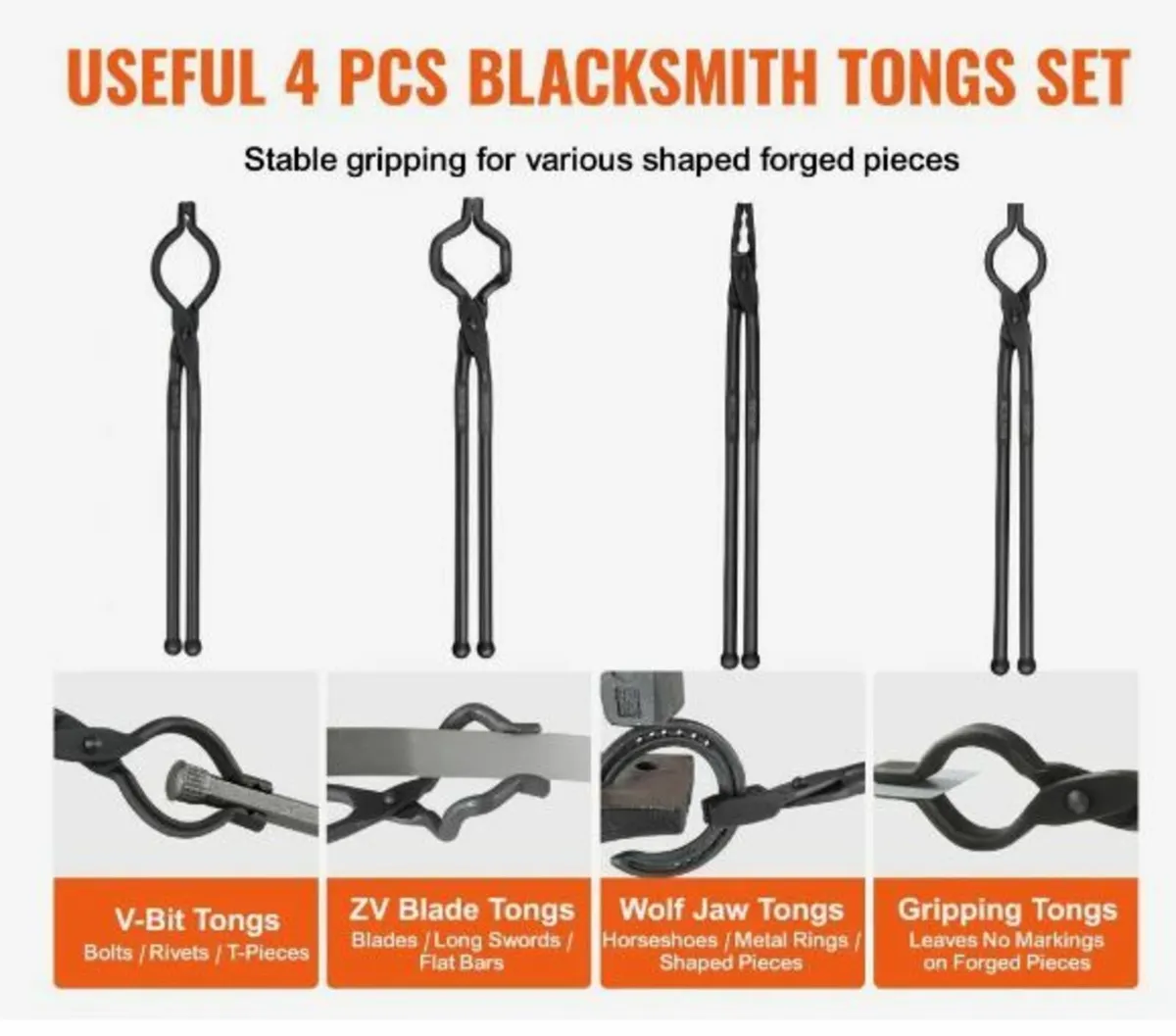 Blacksmith Tongs, 45.7 cm 4 PCS - Image 3