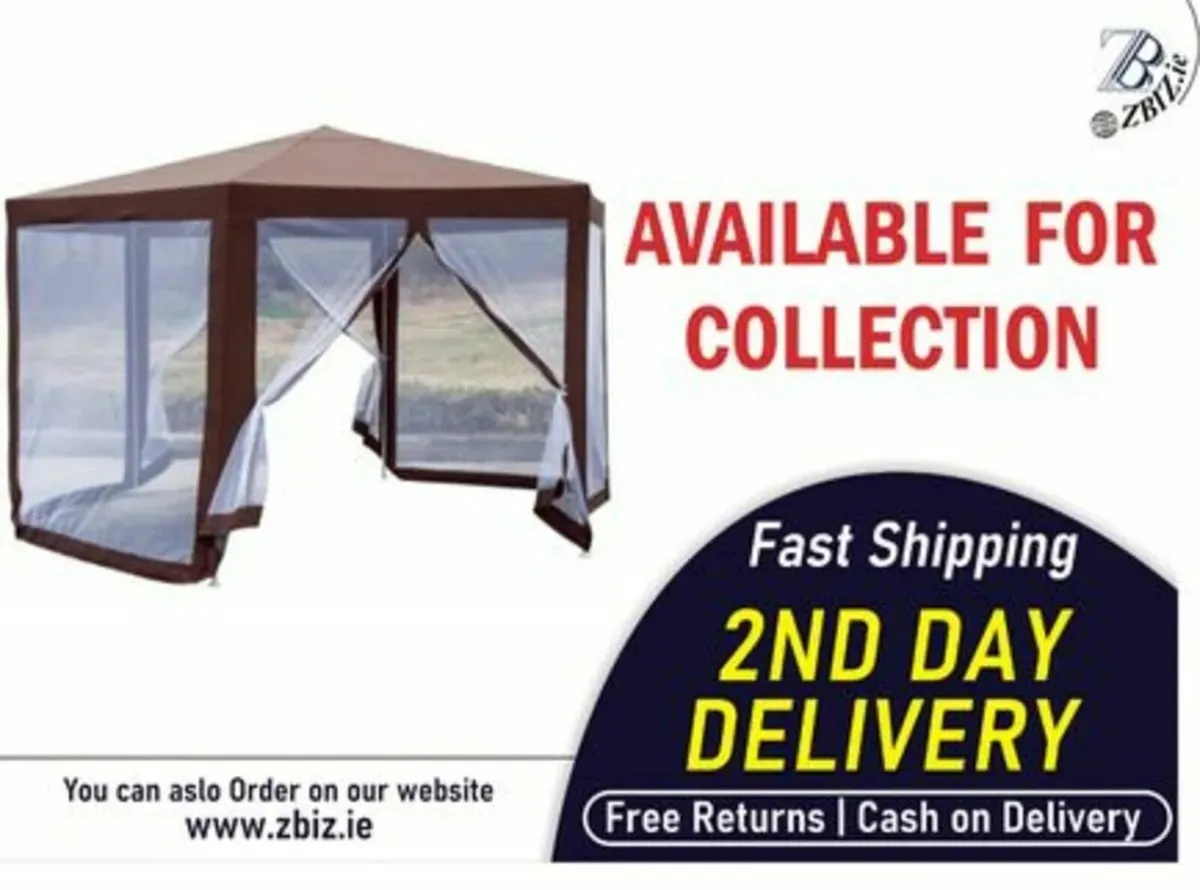 Gazebo Outdoor Canopy Brown with Mosquito Net - Image 1