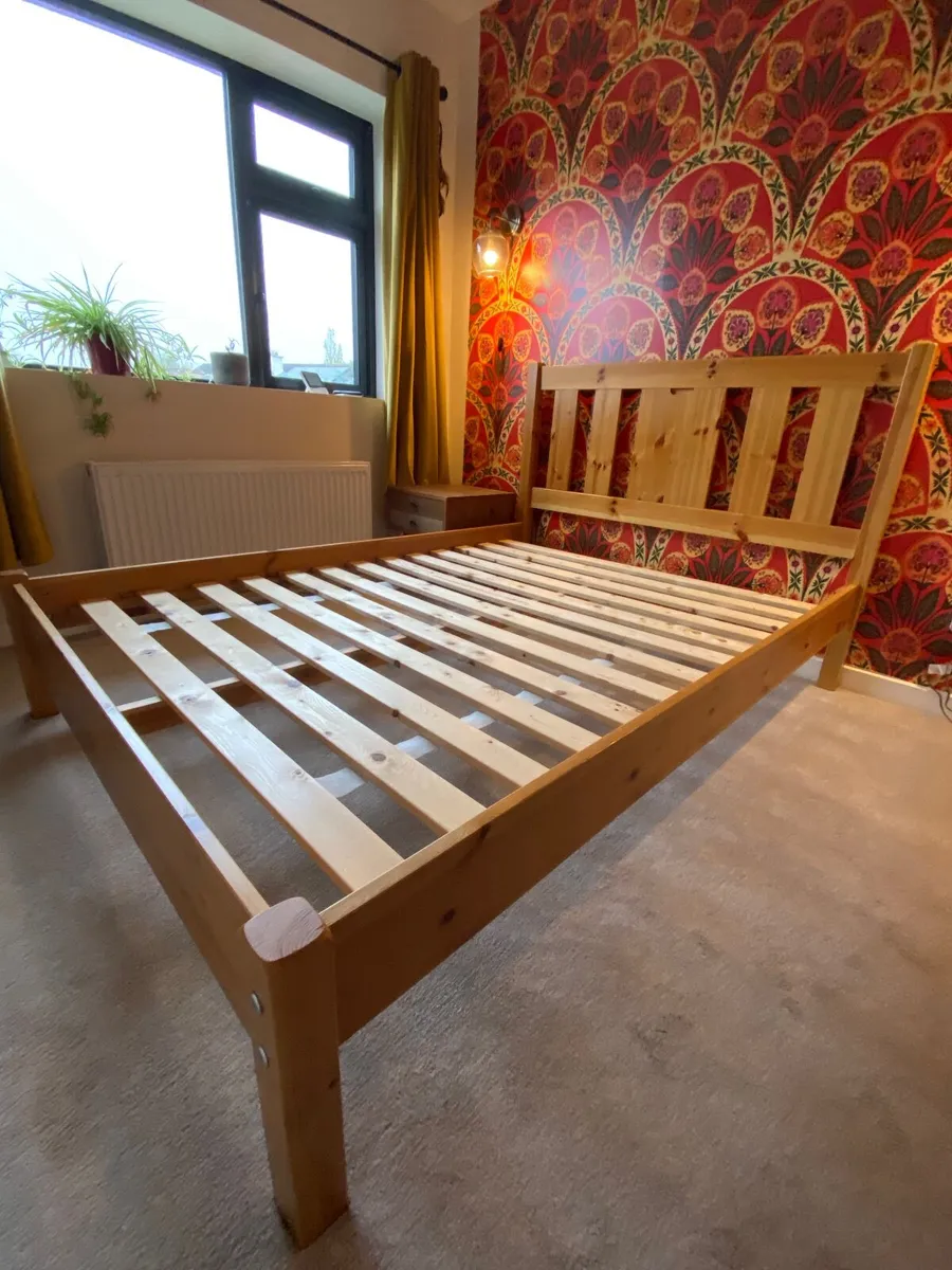 Double bed frame solid wood - Image 1
