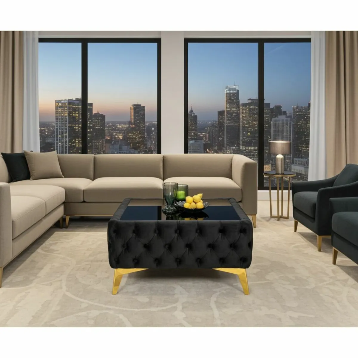 Luxury Velvet Chesterfield Coffee Table 63x63x35cm - Image 2