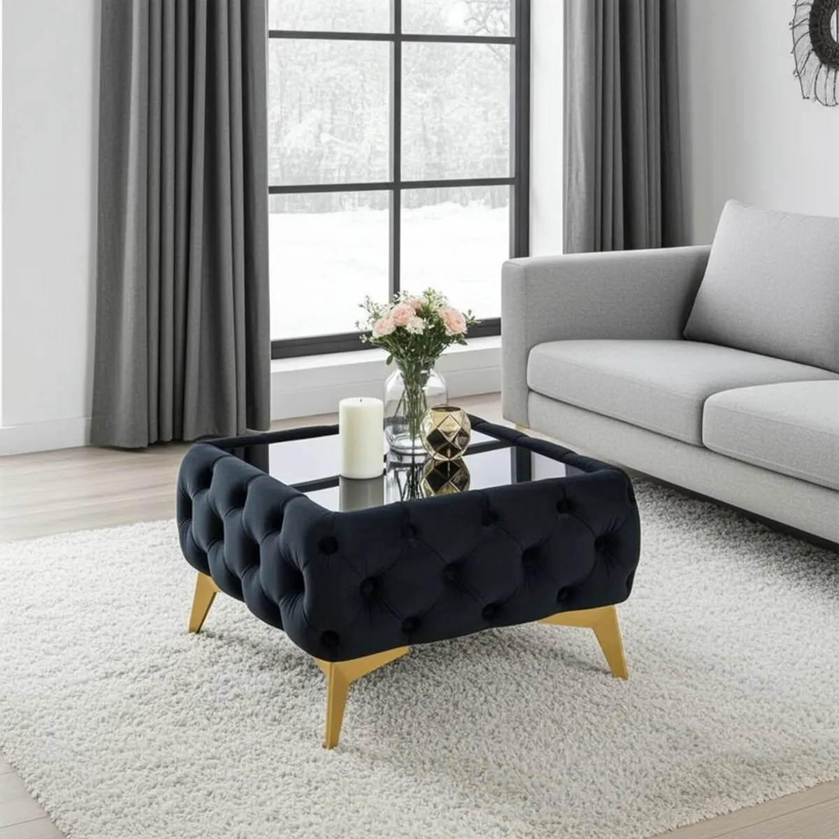 Luxury Velvet Chesterfield Coffee Table 63x63x35cm - Image 3