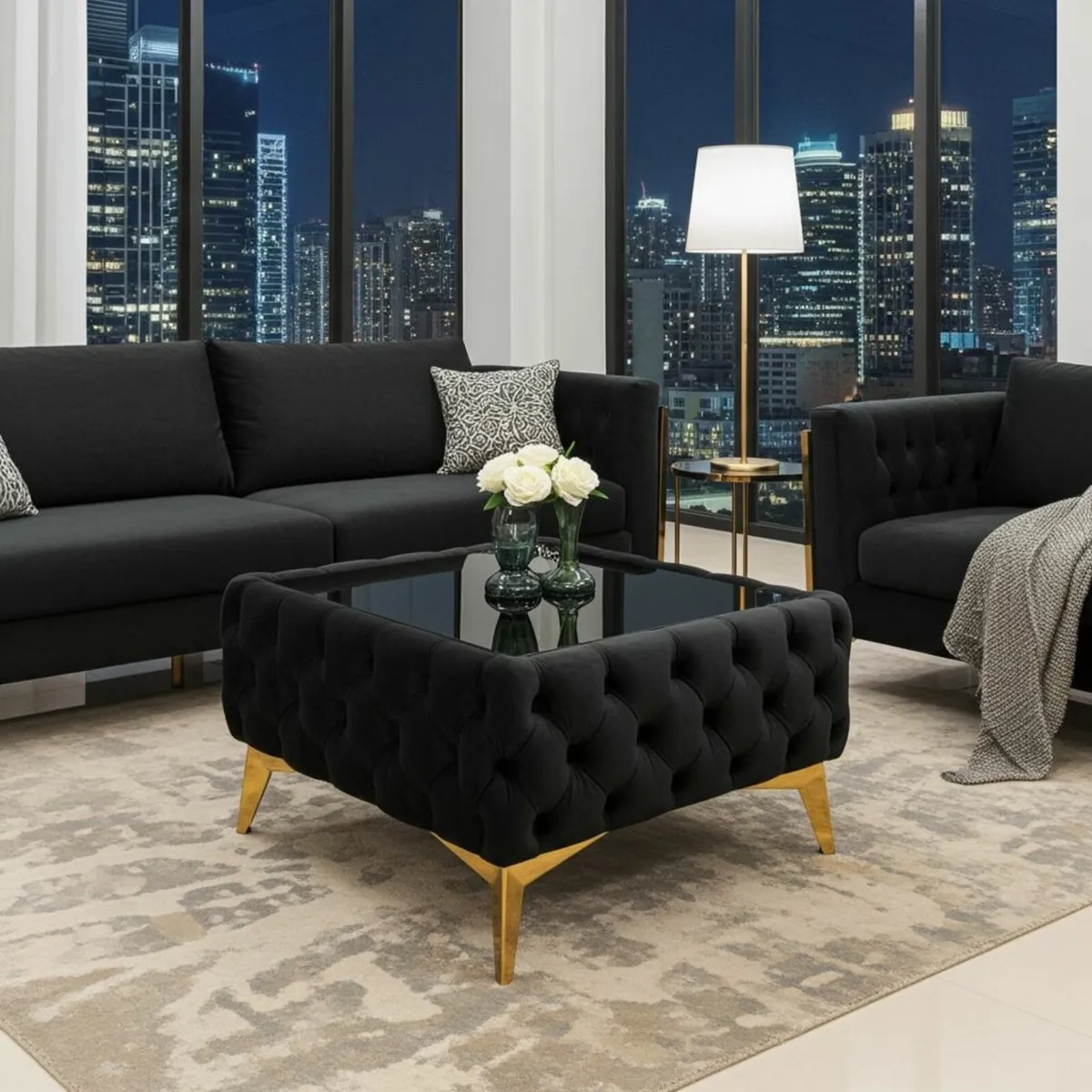 Luxury Velvet Chesterfield Coffee Table 63x63x35cm - Image 1