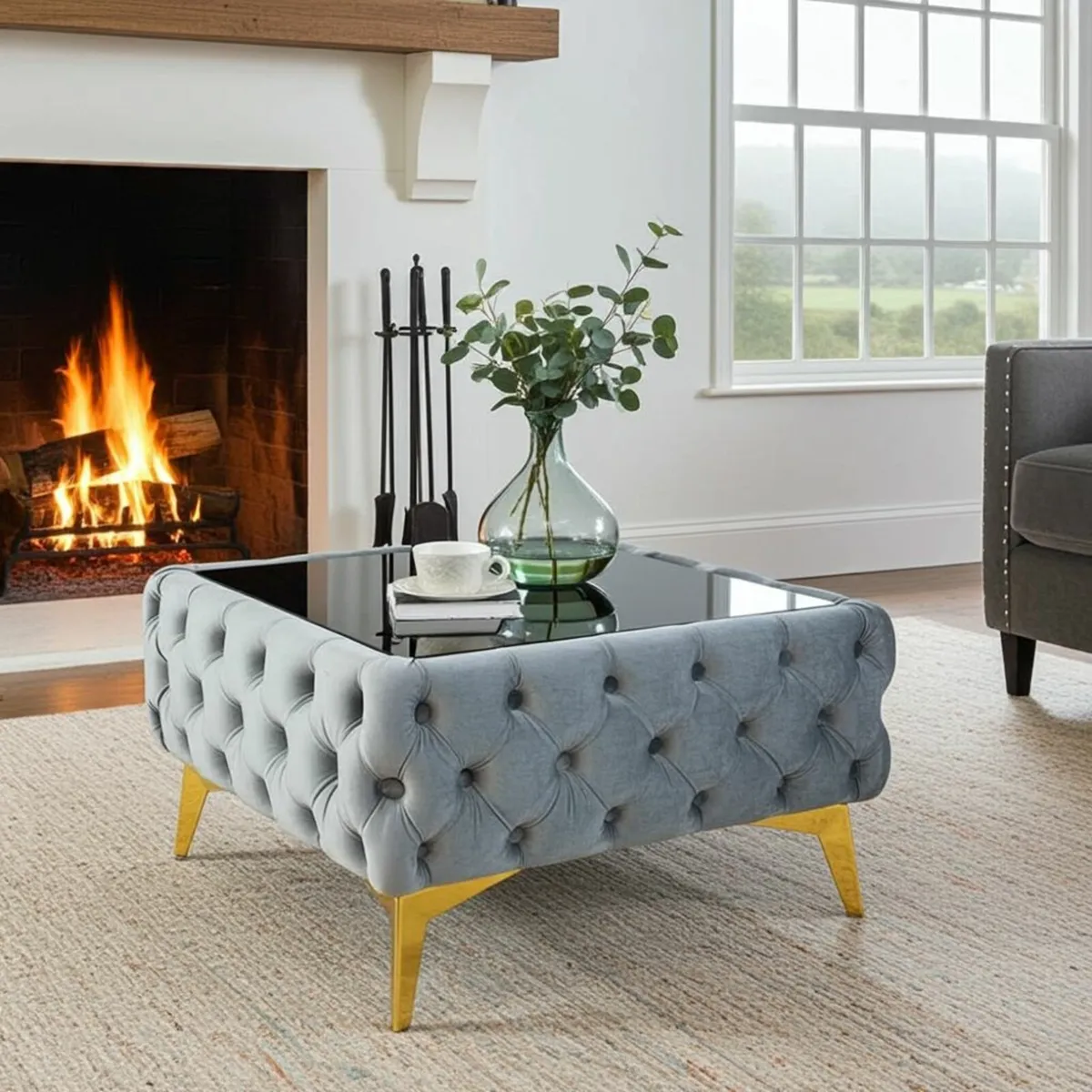 Luxury Velvet Chesterfield Coffee Table 63x63x35cm - Image 1