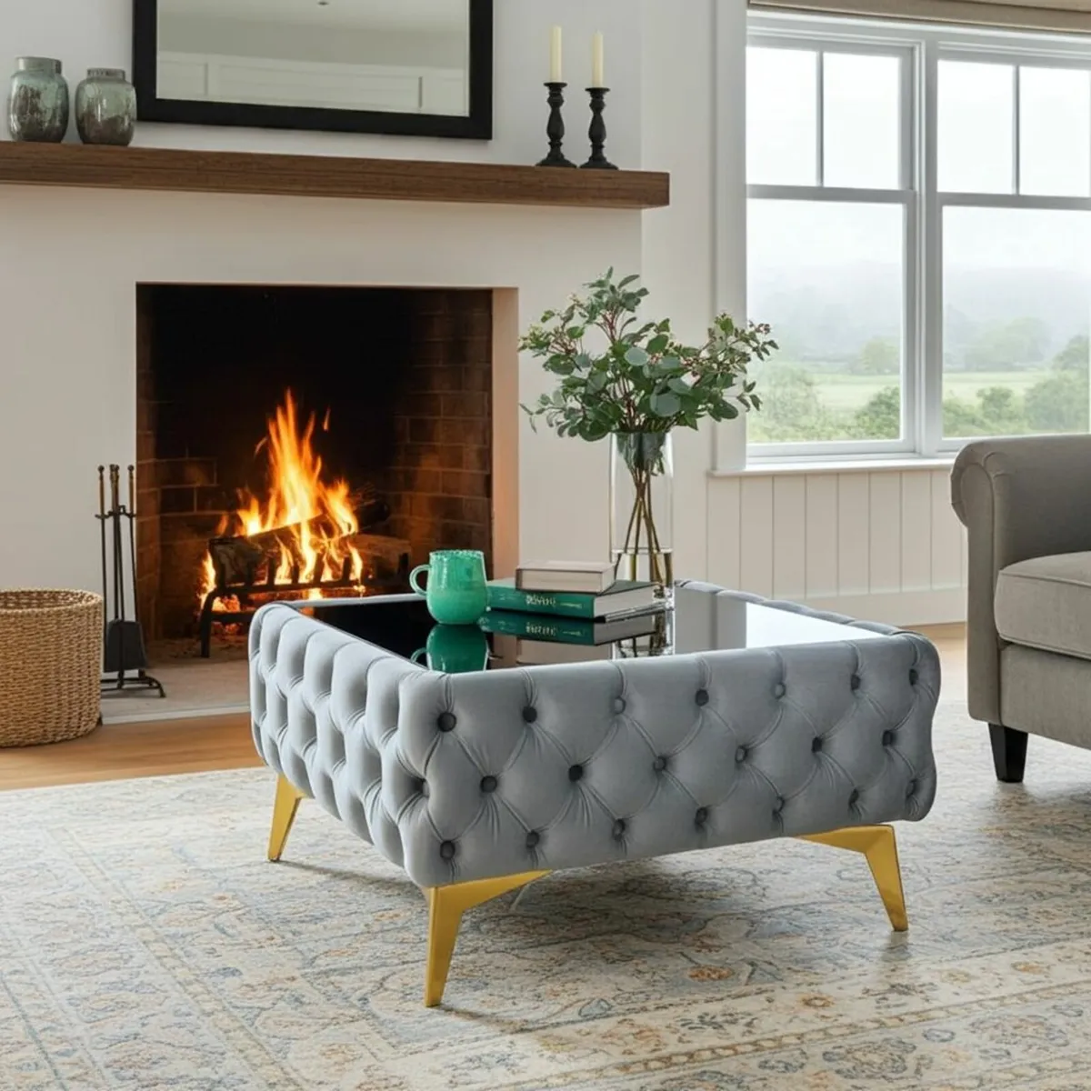 Luxury Velvet Chesterfield Coffee Table 63x63x35cm - Image 2