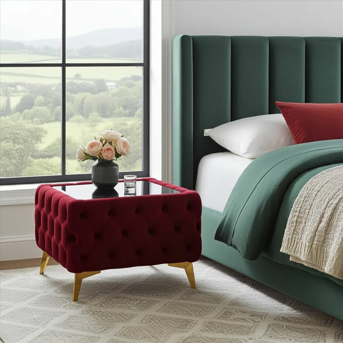 Chesterfield Velvet Square Coffee Table with Glass - Image 3