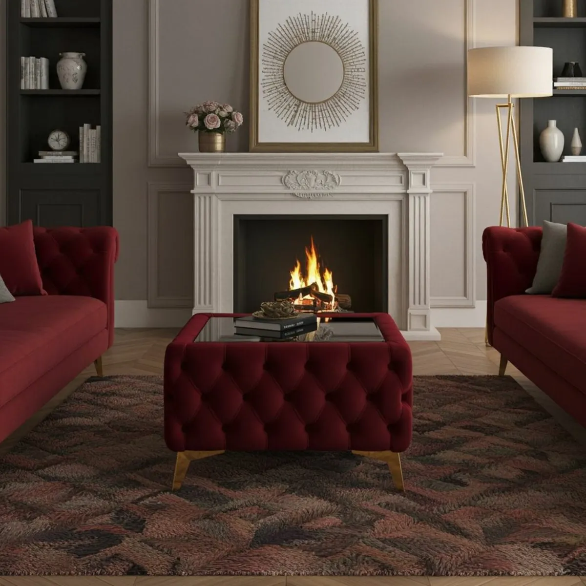 Chesterfield Velvet Square Coffee Table with Glass - Image 4