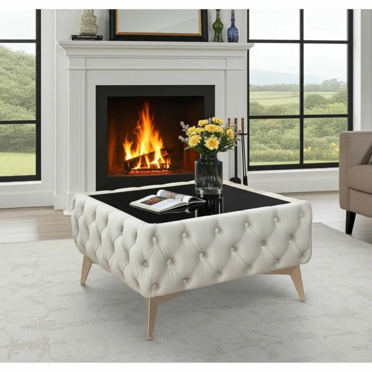 Luxury Velvet Chesterfield Coffee Table 63x63x35cm - Image 1