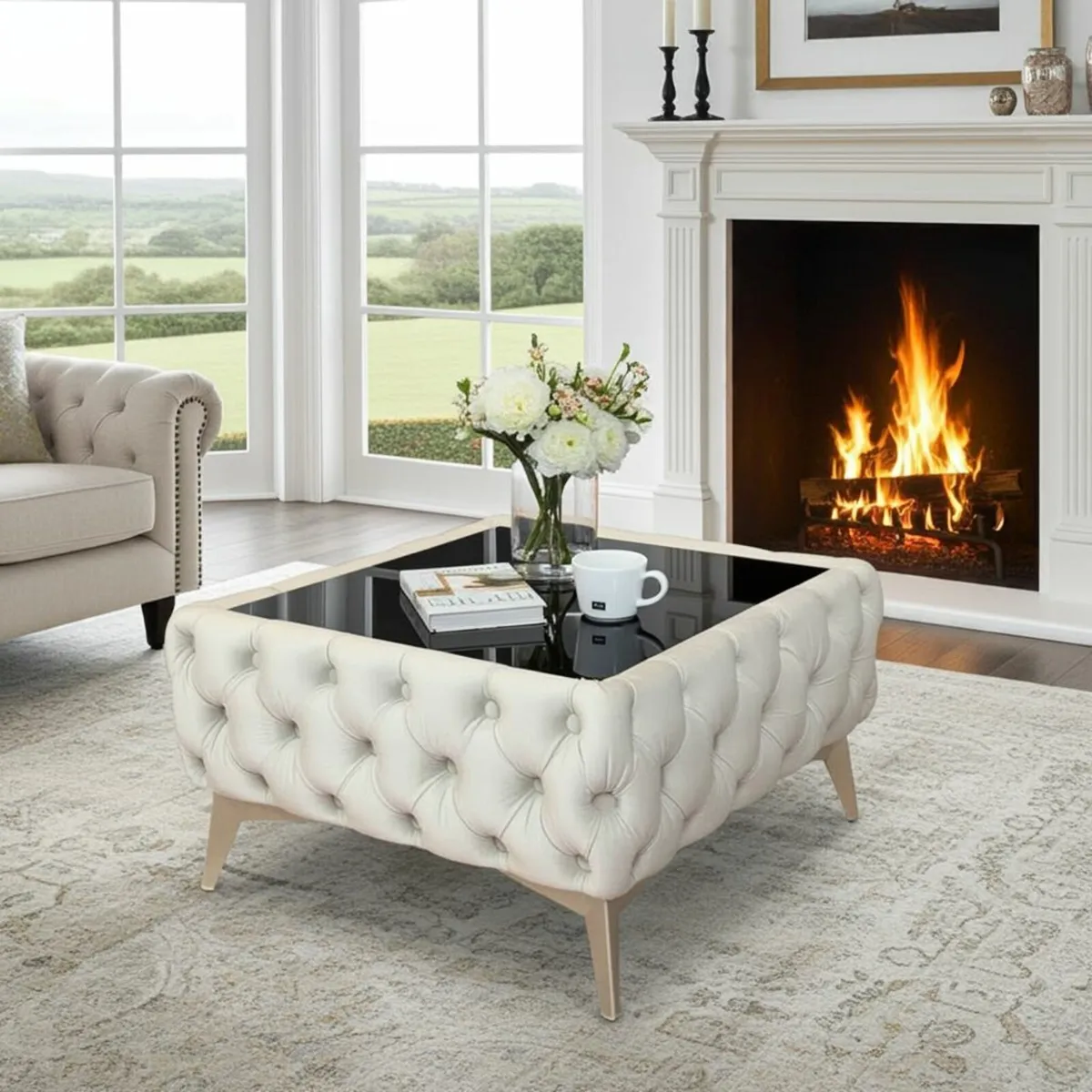 Luxury Velvet Chesterfield Coffee Table 63x63x35cm - Image 2