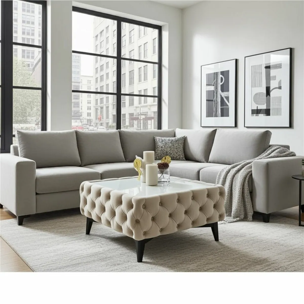 Luxury Velvet Chesterfield Coffee Table 63x63x35cm - Image 3