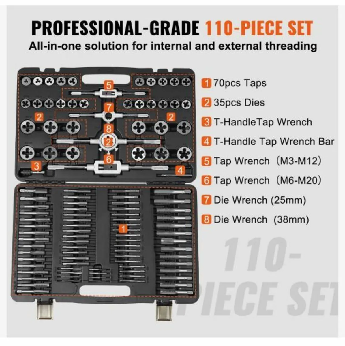 Tap and Die Set, 110-Piece Include Metric Size - Image 4