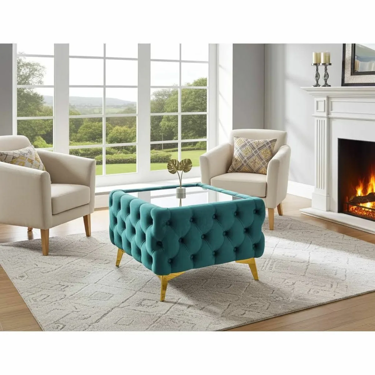 Square Coffee Table with Glass 63x63x45cm - Image 4