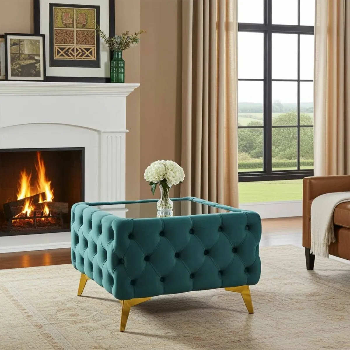 Square Coffee Table with Glass 63x63x45cm - Image 1