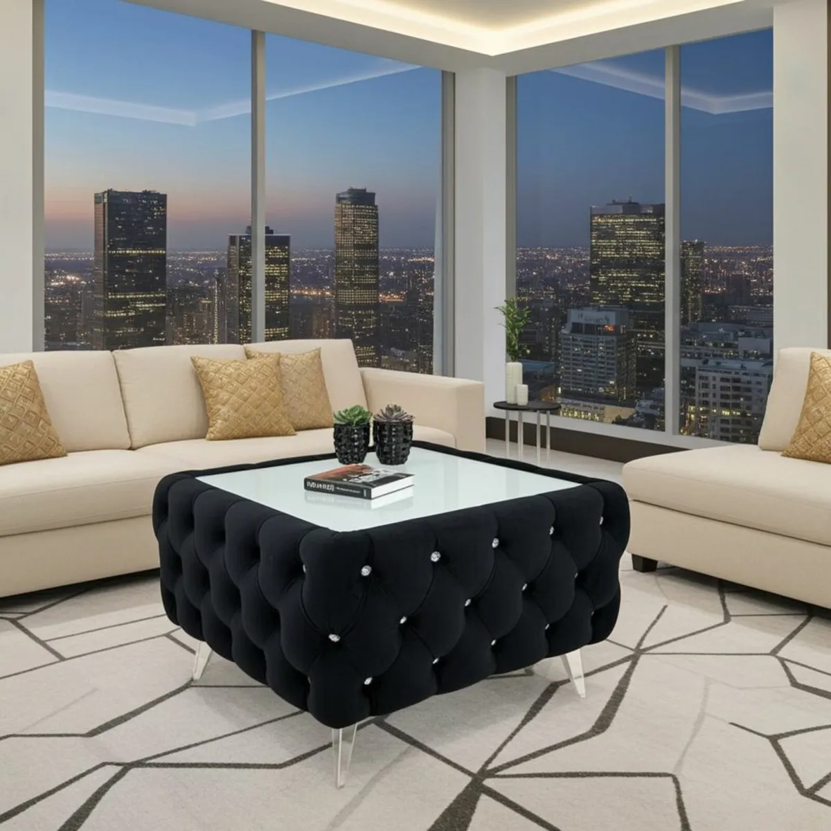 Coffee Table with Glass 63x63x45cm - Image 2