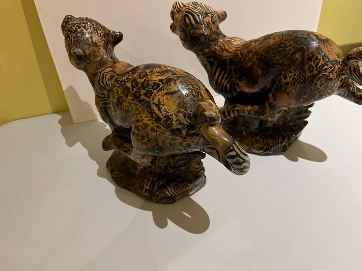 Pair of Glazed Ceramic Leopards. Vintage. Collage - Image 4