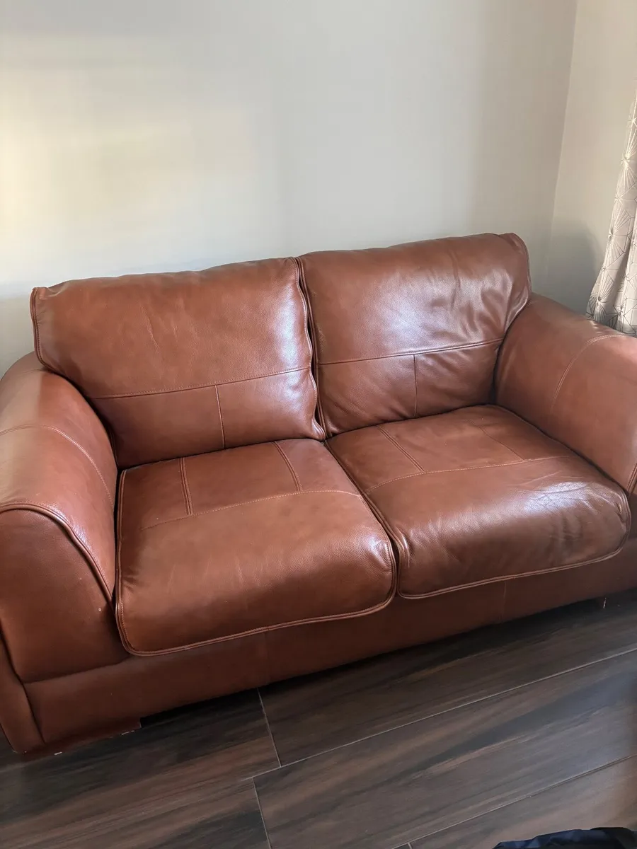 2 seater Leather Sofa and footstool - Image 2