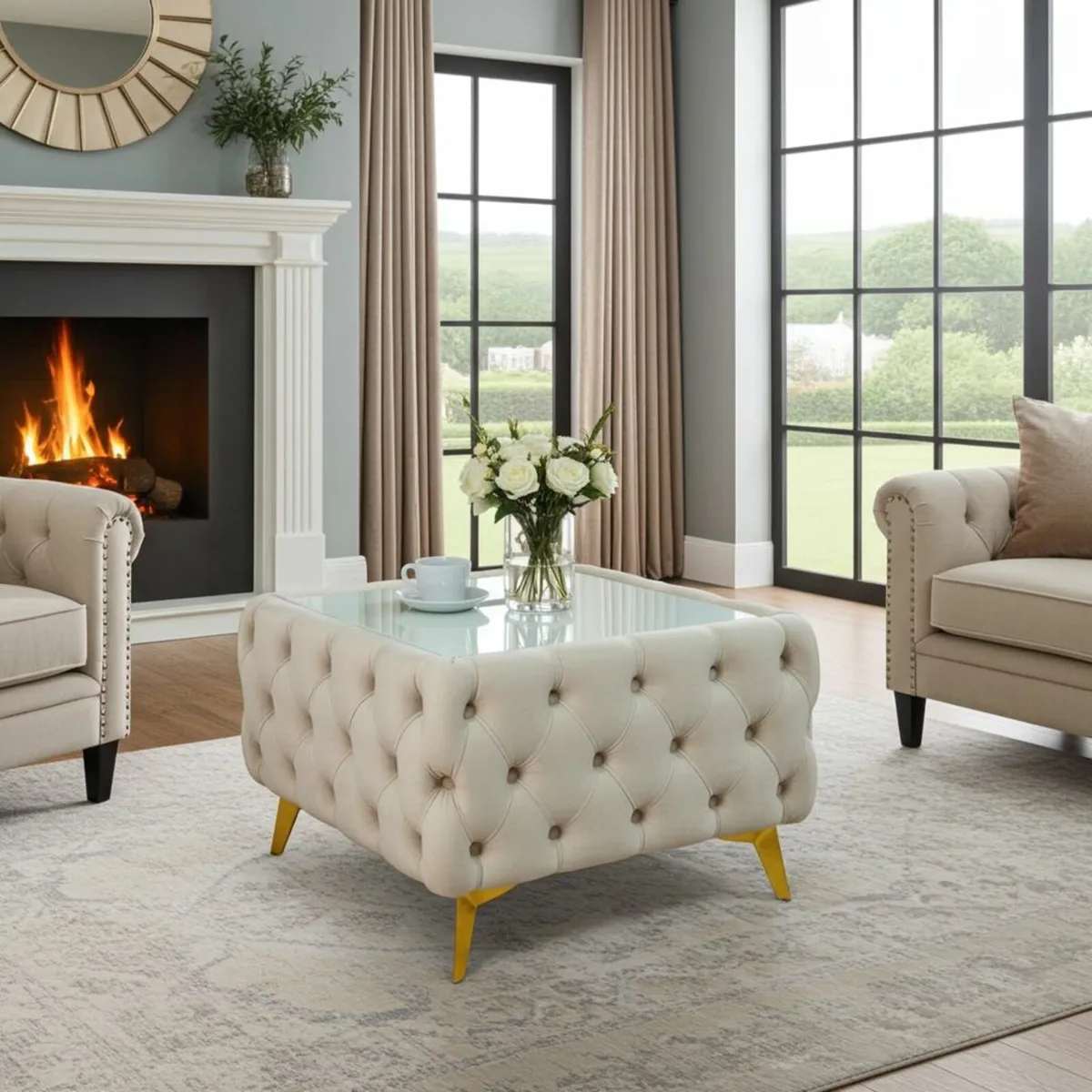 Coffee Table with Glass 63x63x45cm - Image 3