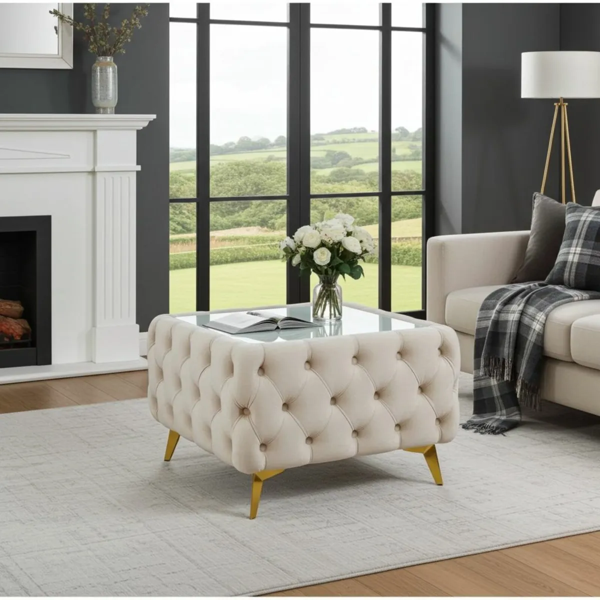 Coffee Table with Glass 63x63x45cm - Image 4