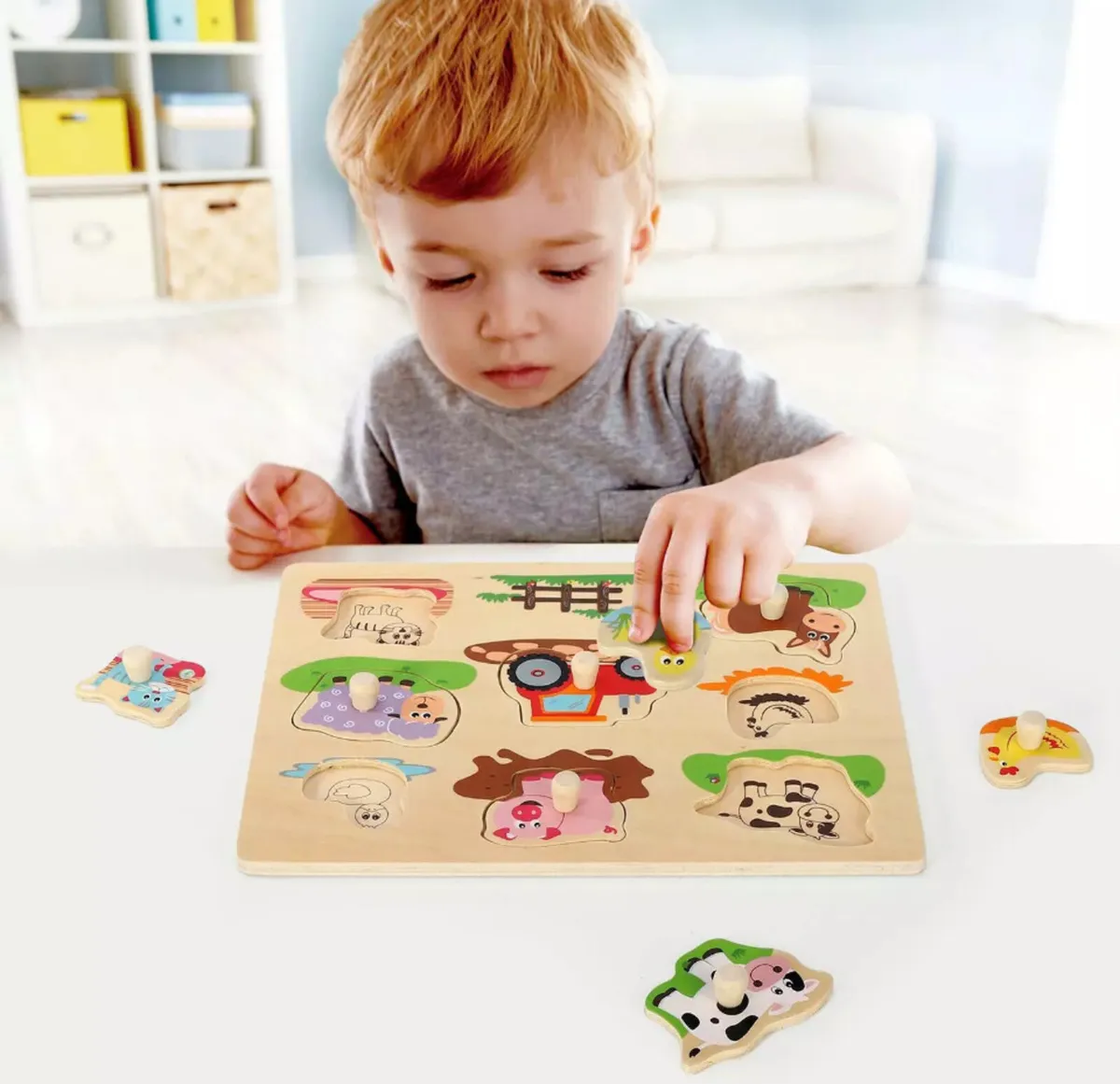 NEW Farm Animals Peg Puzzles Board Educational Toy - Image 2