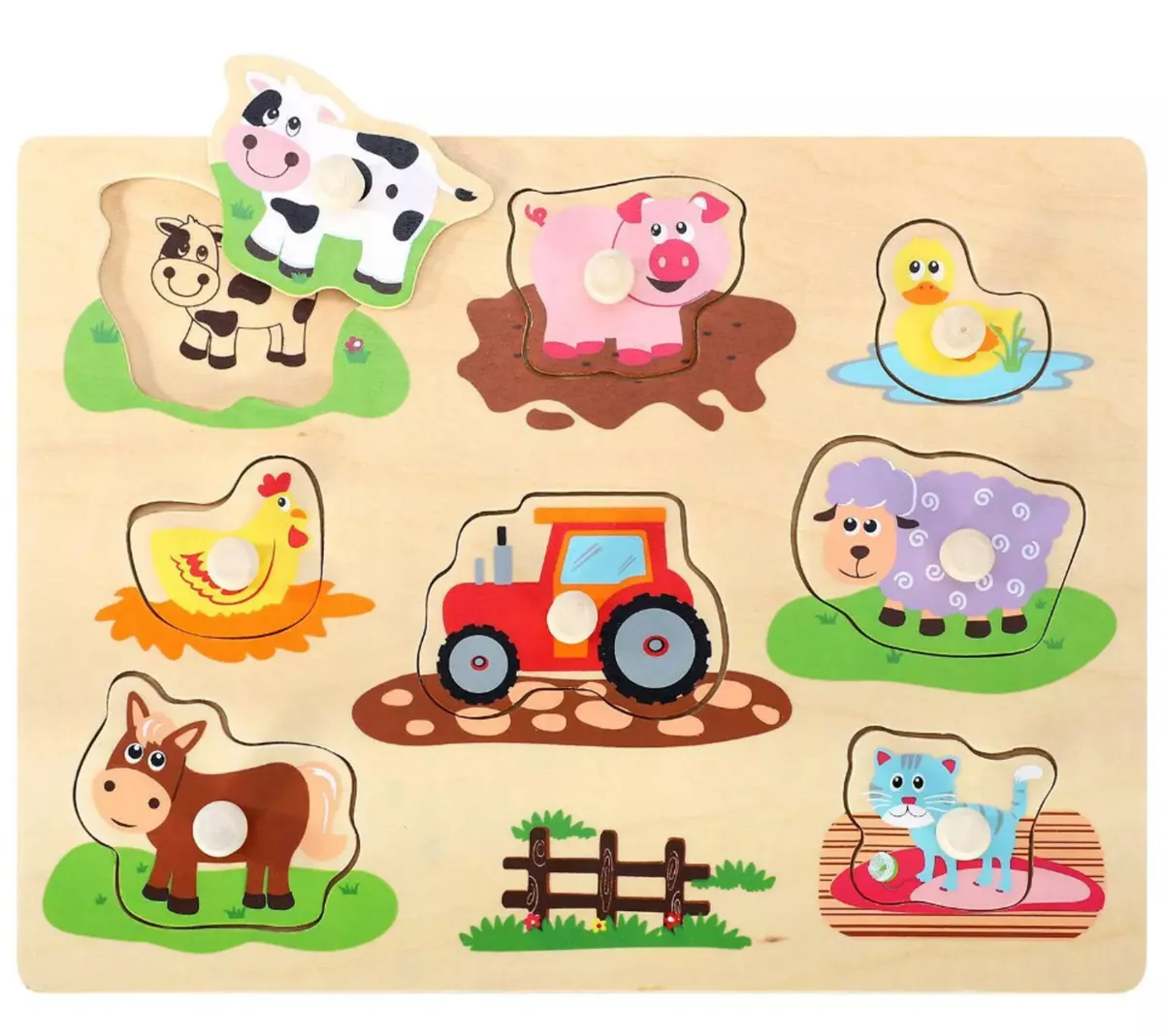 NEW Farm Animals Peg Puzzles Board Educational Toy - Image 3
