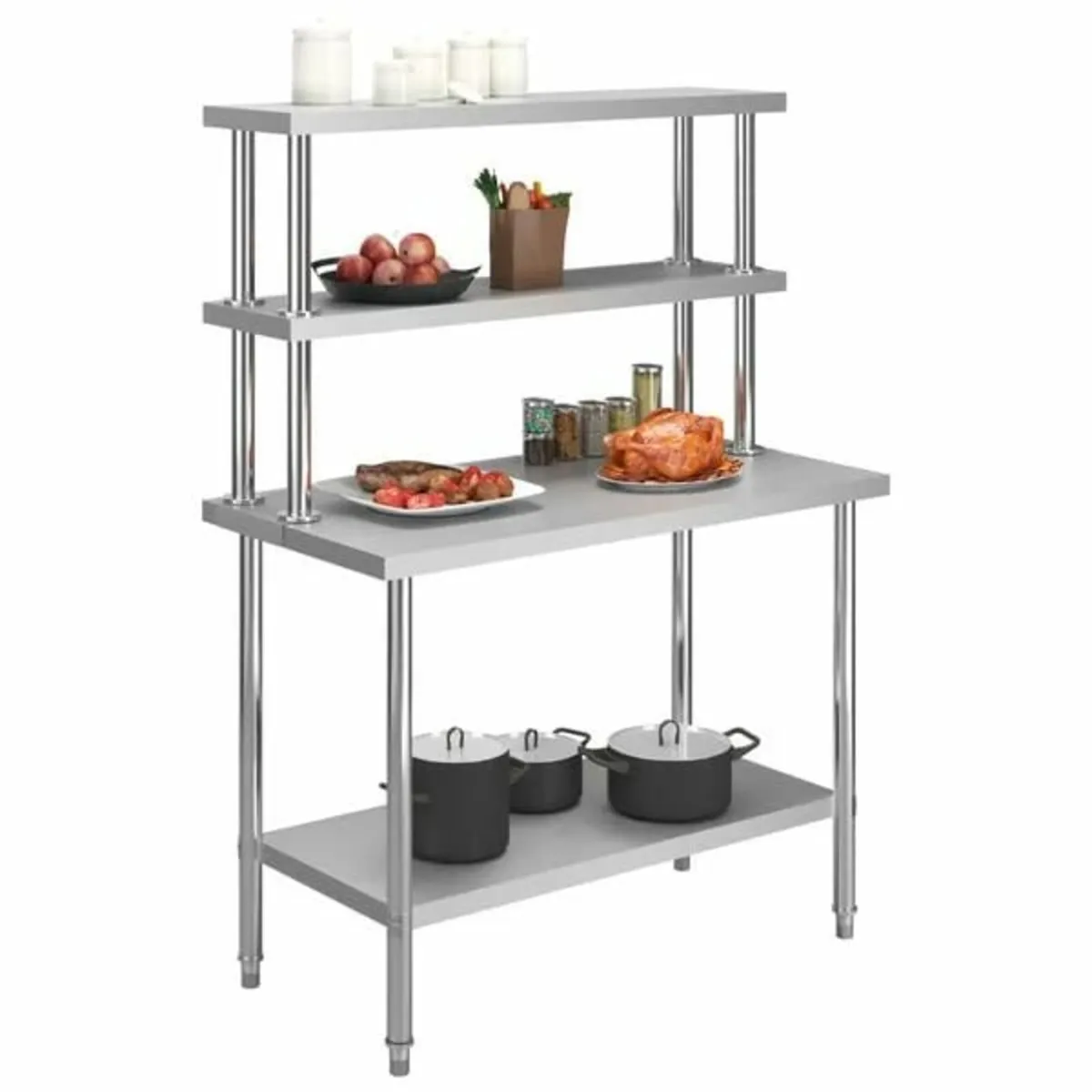 Kitchen Work Table with Overshelf 120x60x150 cm St - Image 2