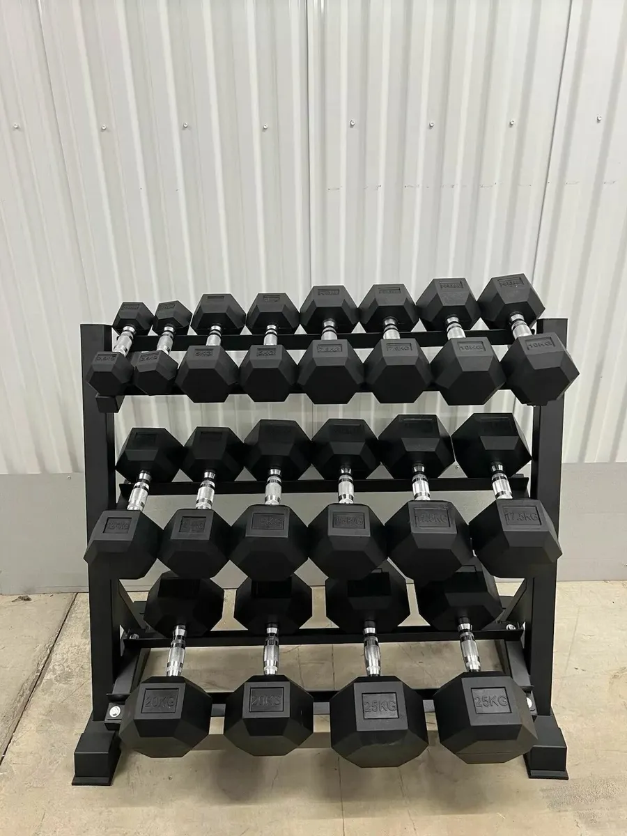 2.5-25kg Hex Dumbbell Set With 3 Tier Rack Stand - Image 1