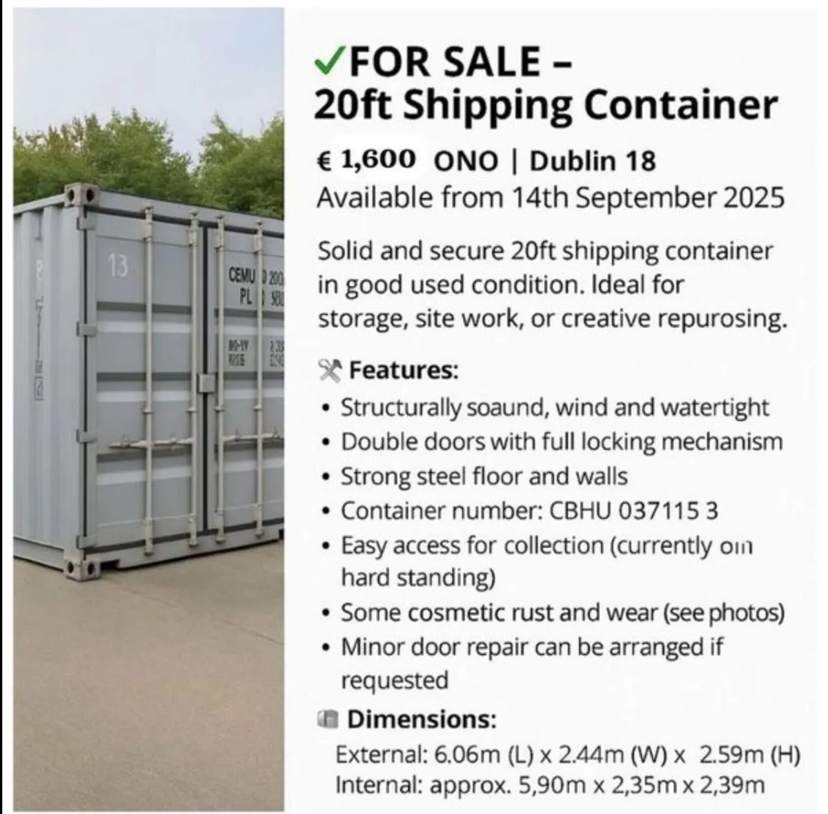 20ft shipping container - Image 1