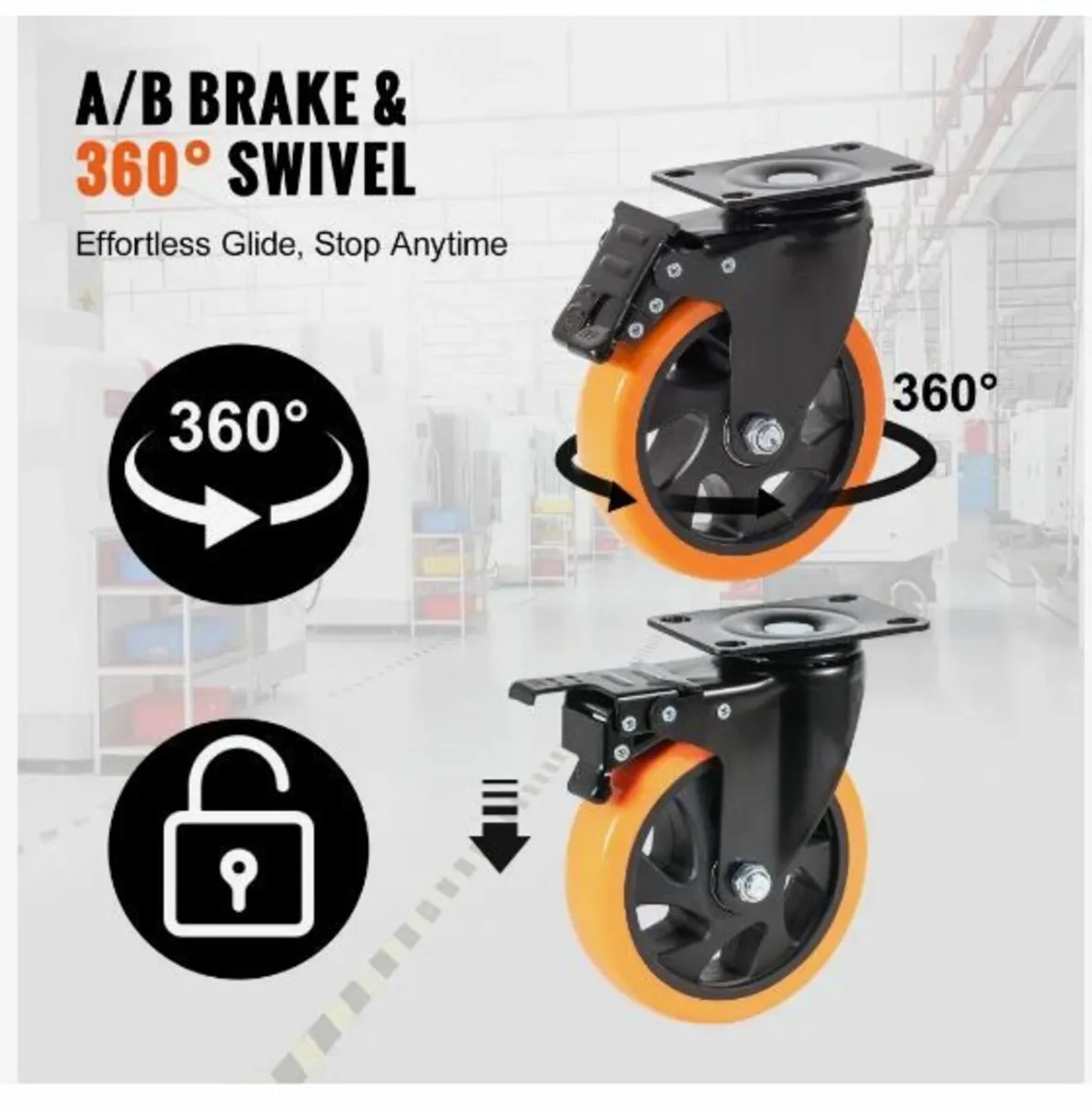 Caster Wheels, 12.7 cm Swivel Plate Casters - Image 3