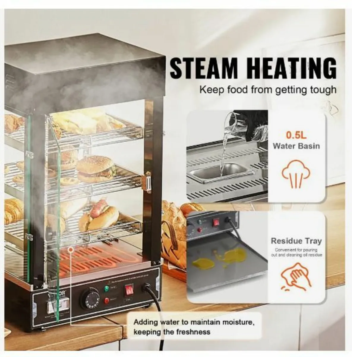 3-Tier Commercial Food Warmer Display, 1000W - Image 2