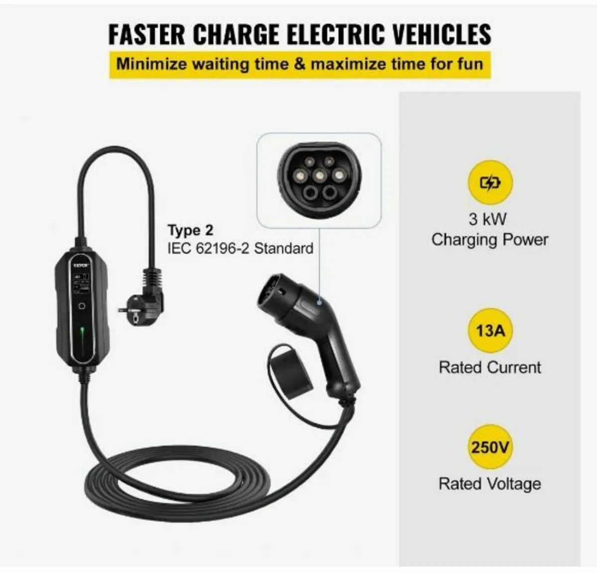 Portable EV Charger, Type 2 13A, Electric Vehicle - Image 3