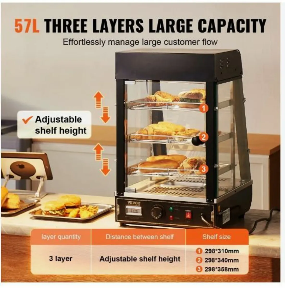 3-Tier Commercial Food Warmer Display, 1000W - Image 4