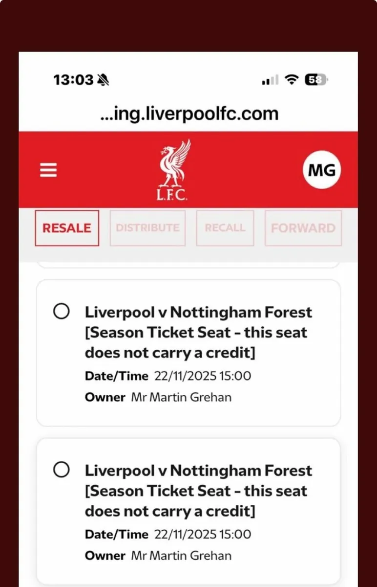 2x Liverpool vs Nottingham Forrest - 22 November