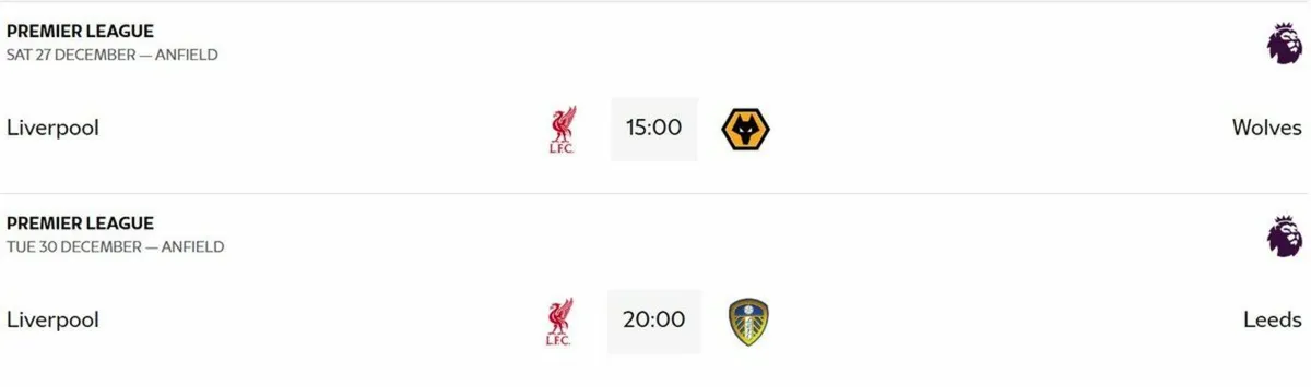 2x Liverpool vs Leeds - 1st January