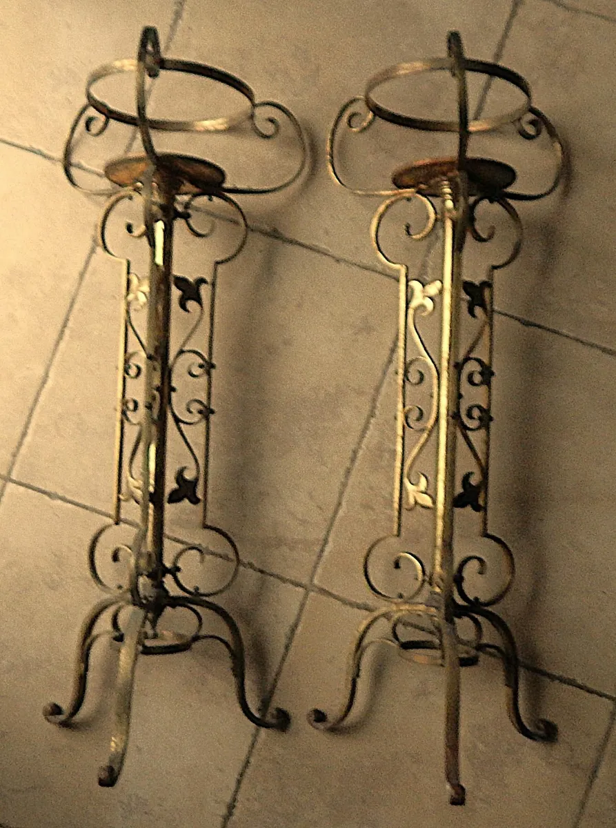 Pair of Ornate Vintage Brass Church Plant Stands - Image 3