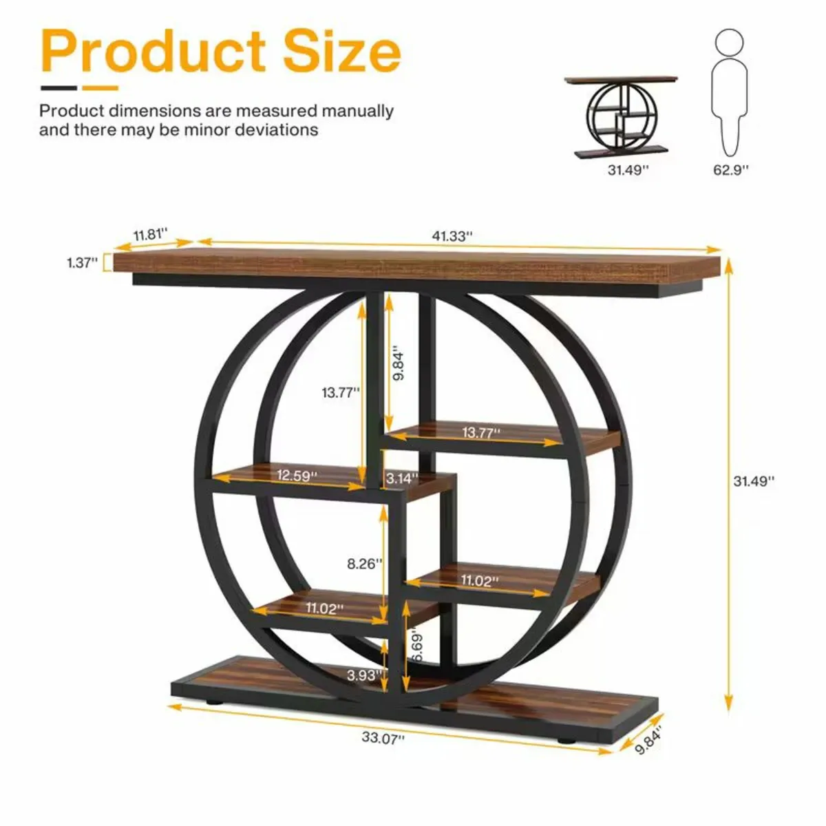 Wooden Entrance Table Circular Base with Shelves - Image 4