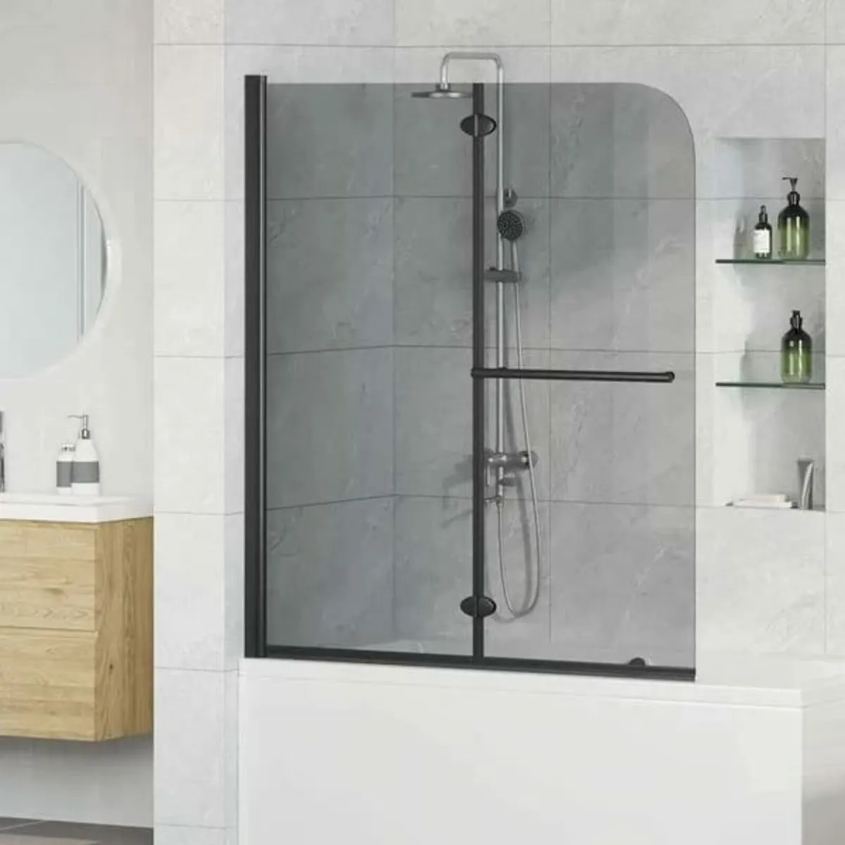 Folding Shower Enclosure 2 Panels ESG 95x140 cm Bl - Image 2