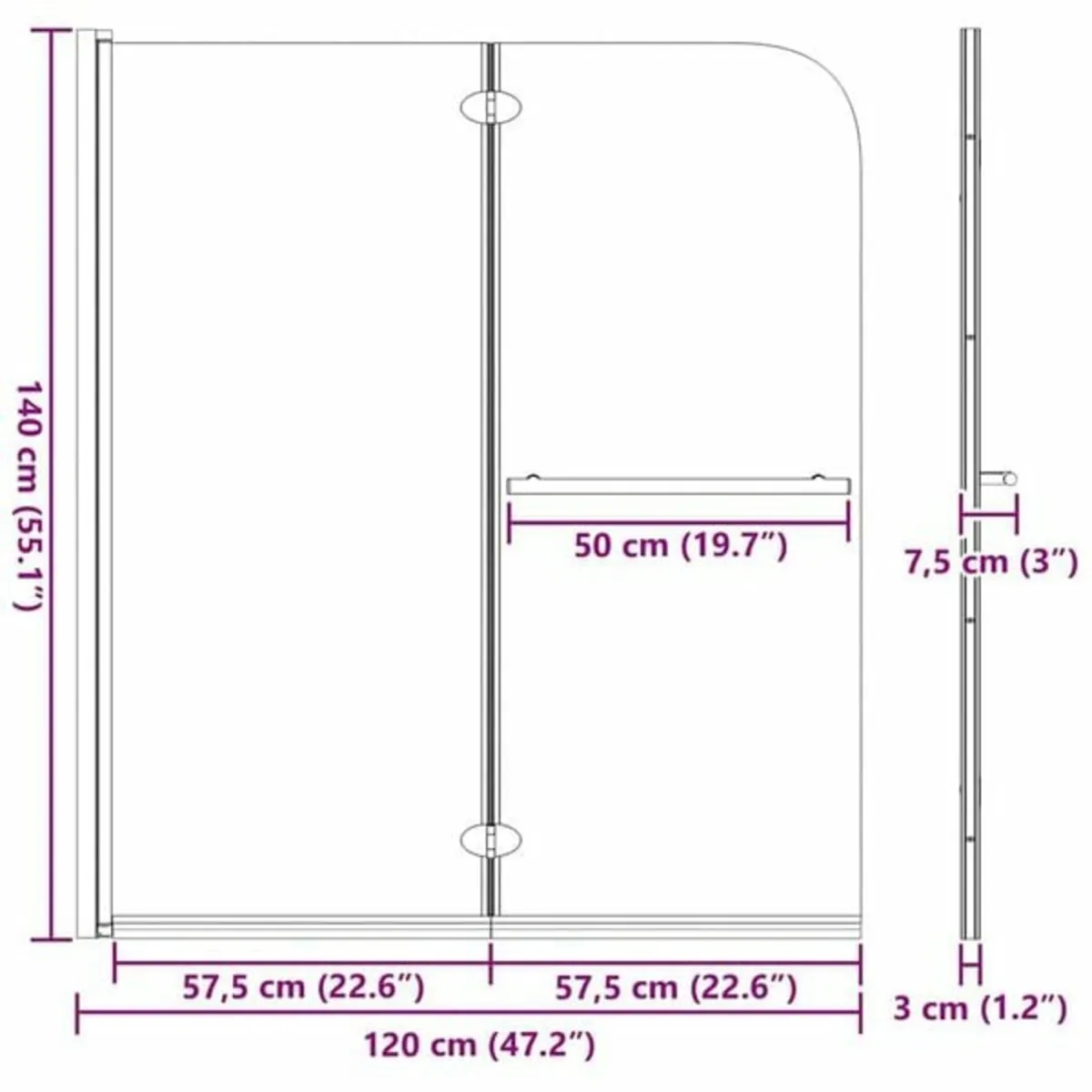Folding Shower Enclosure 2 Panels ESG 95x140 cm Bl - Image 4
