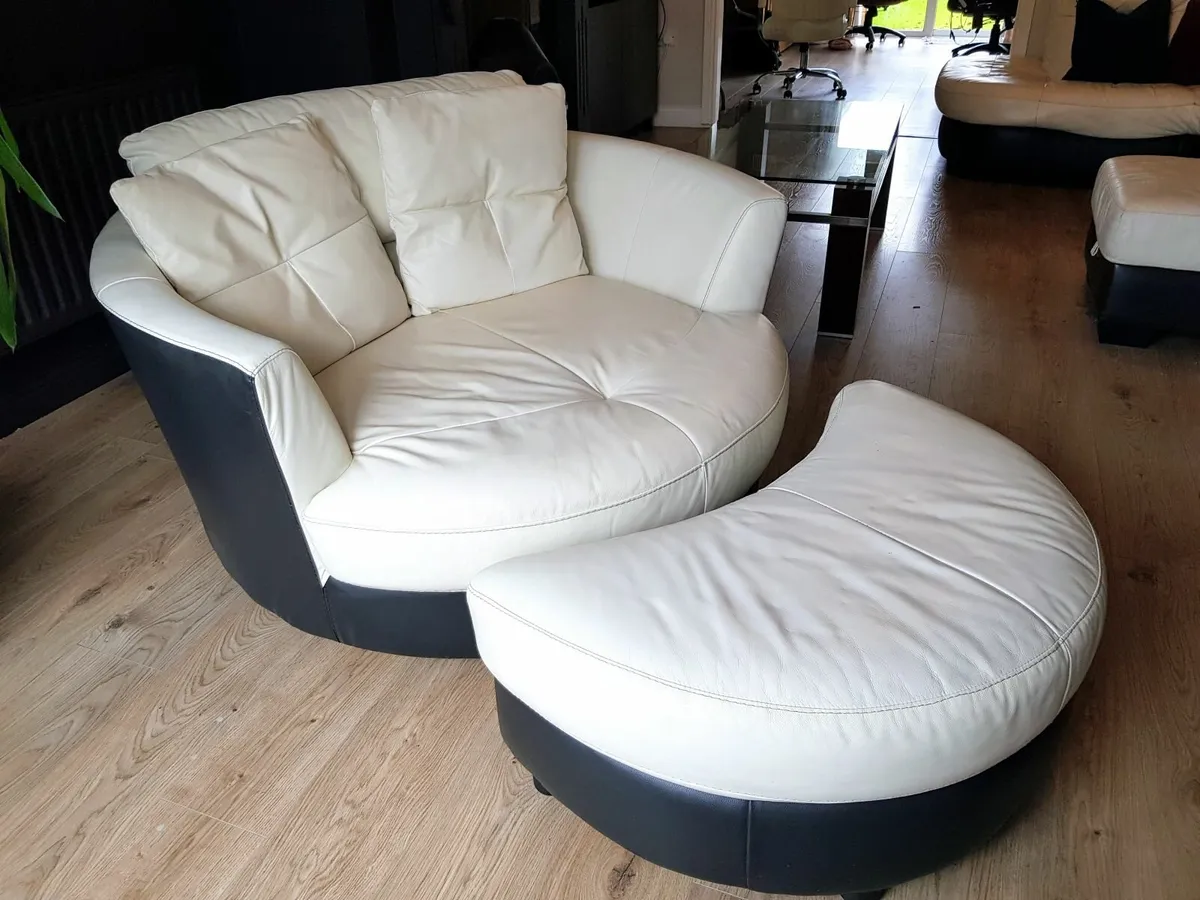 Leather Swivel Chair with Foot Stool - Image 1