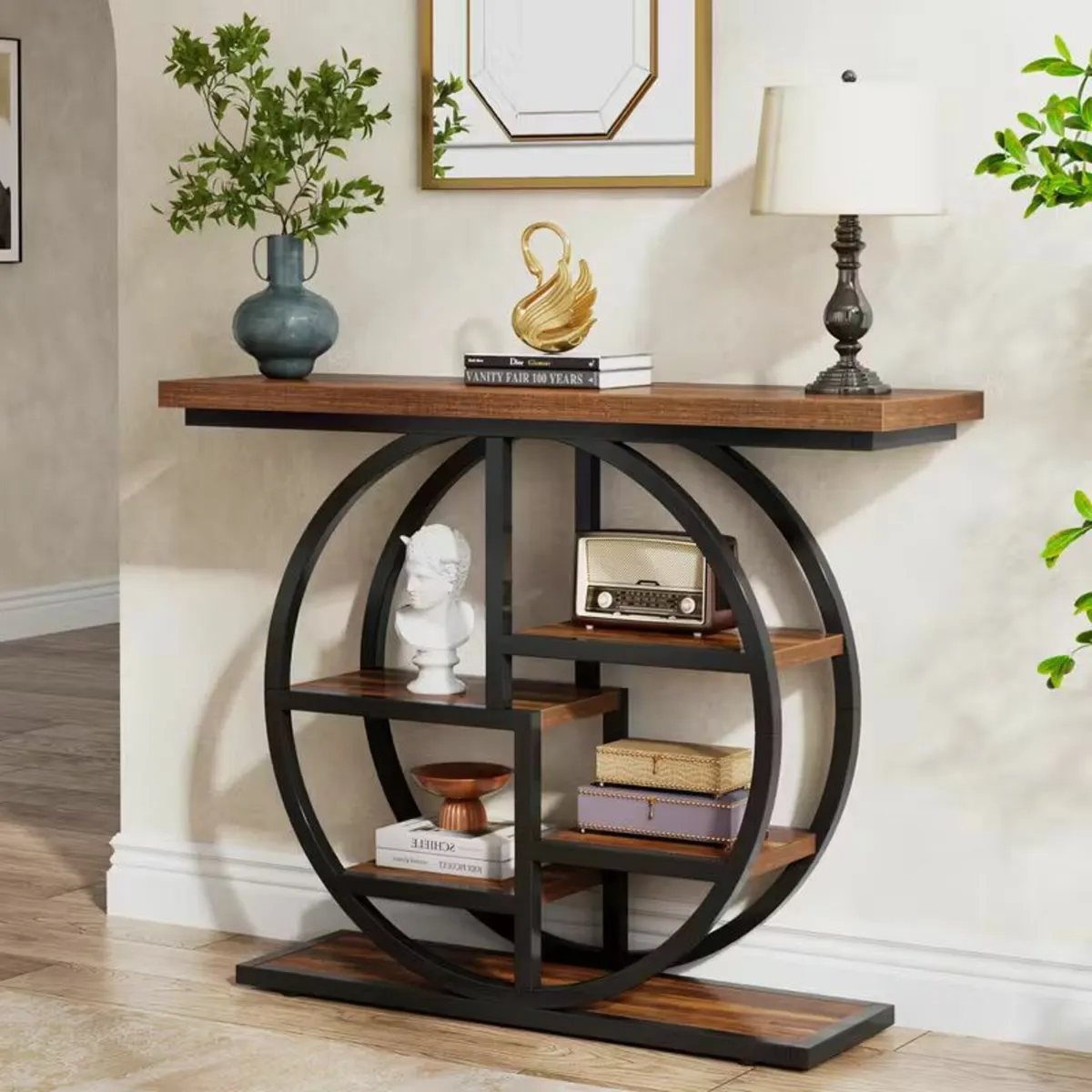 Entrance Table Circular Base with Storage Shelves - Image 2