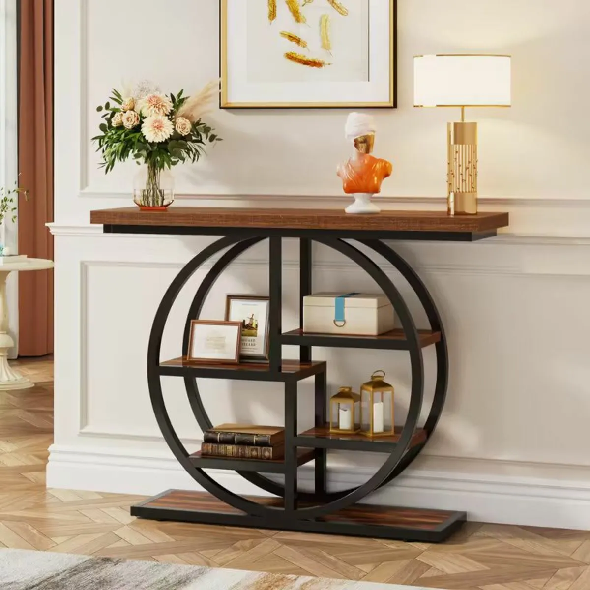 Entrance Table Circular Base with Storage Shelves - Image 4