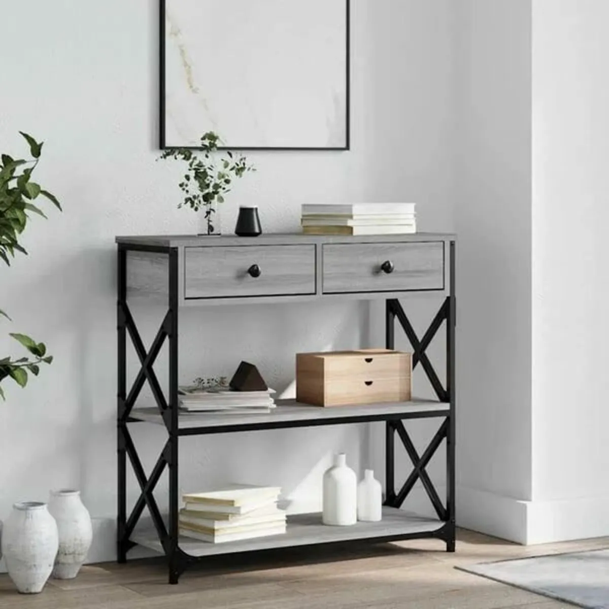 Console Table Grey Sonoma 75x28x75 cm Engineered W - Image 2