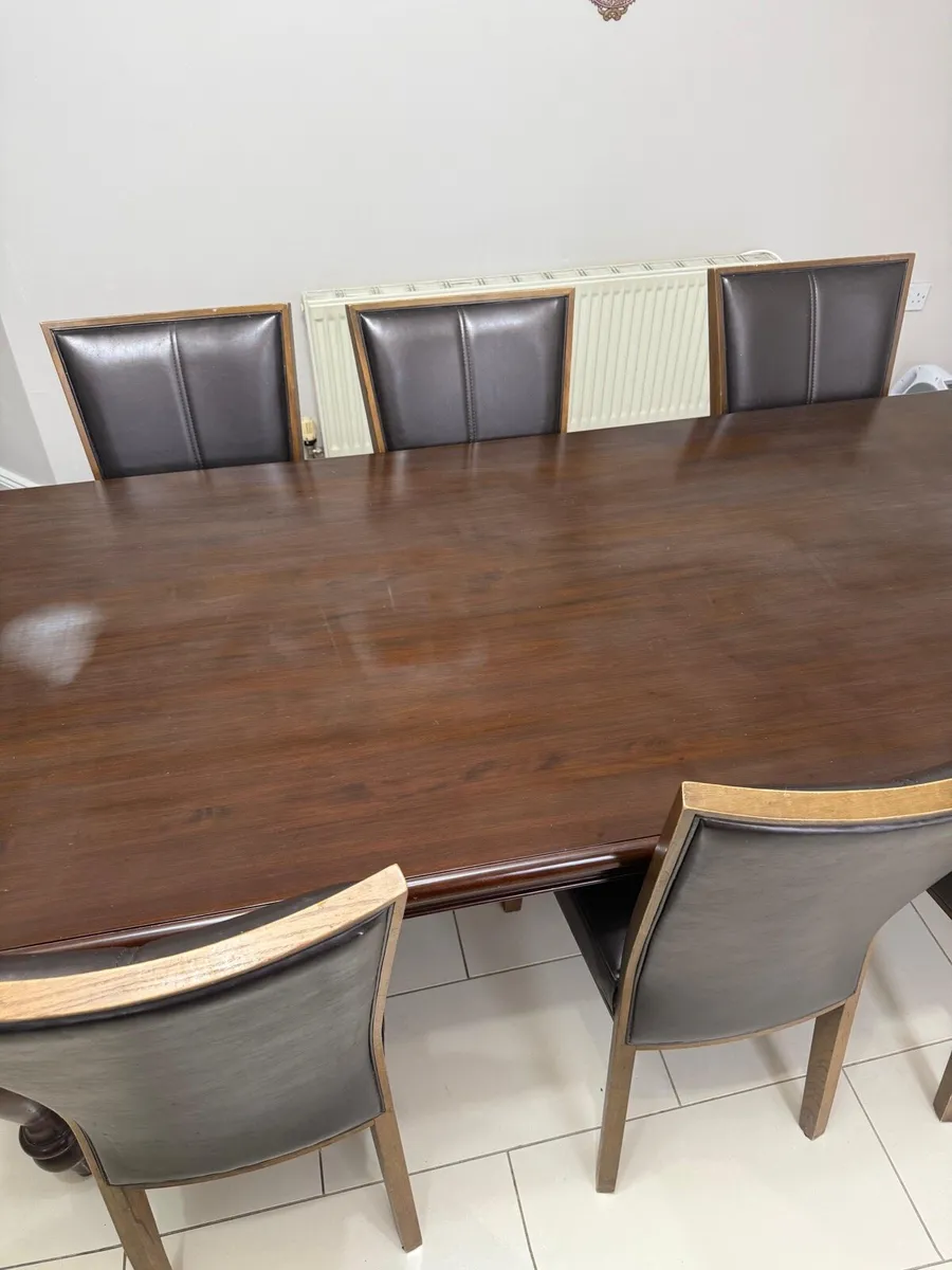 Large Kitchen Dining Table |  6 Leather chairs - Image 2